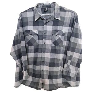 Yago Shirt Mens 5XL Gray Black Plaid Flannel Button‎ Up Long Sleeve Casual